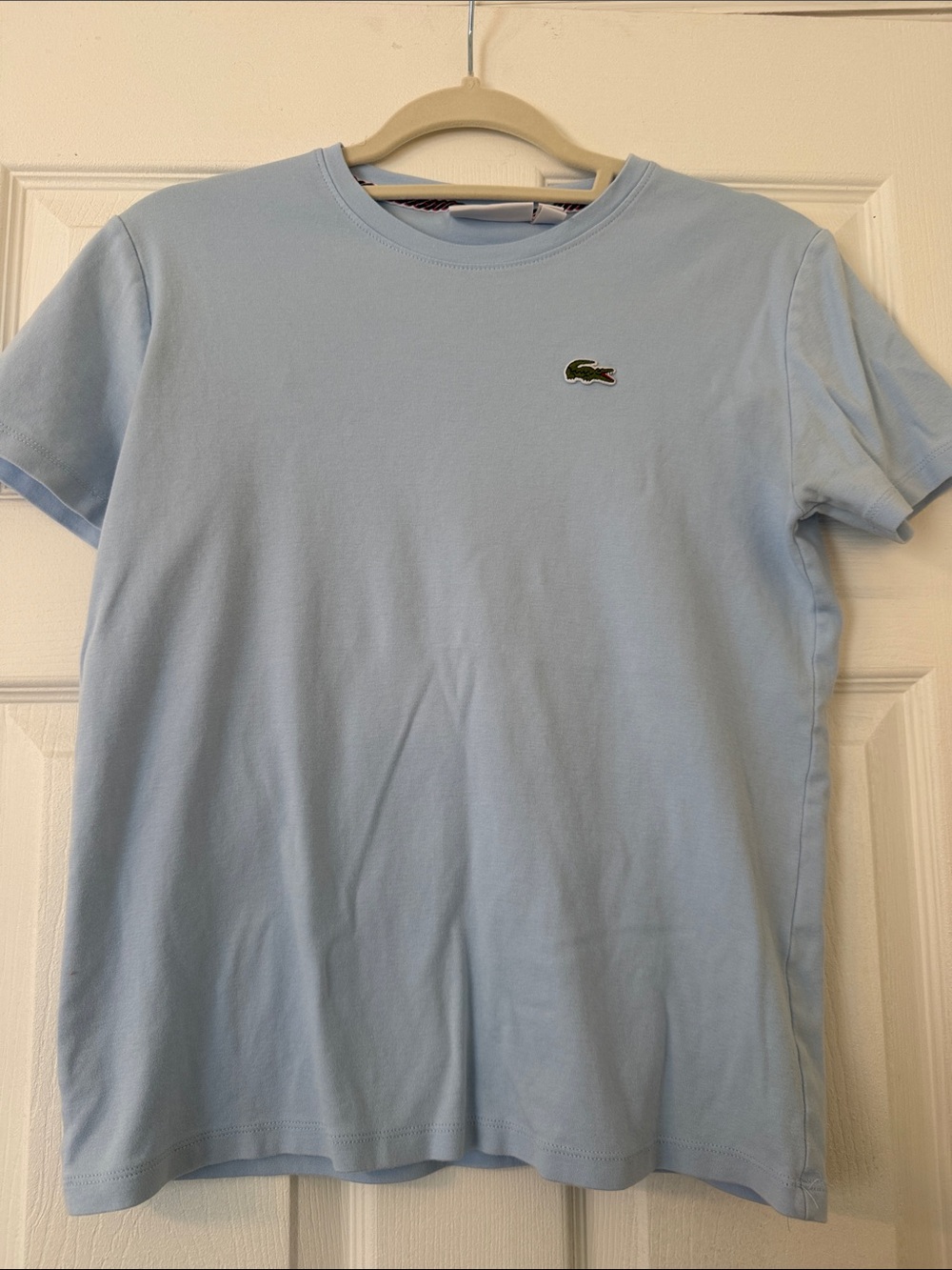 Lacoste Women’s Light Blue Regular Fit Crew Neck Tee Size M Crocodile Logo